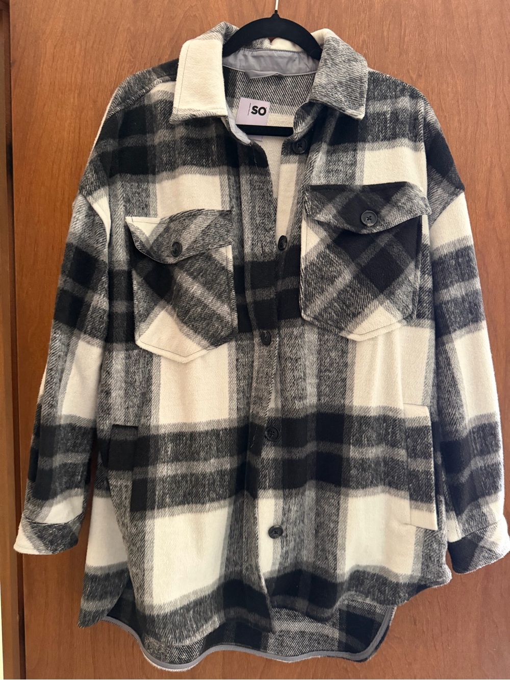 SO Women’s  Black & White Plaid Shacket Coat